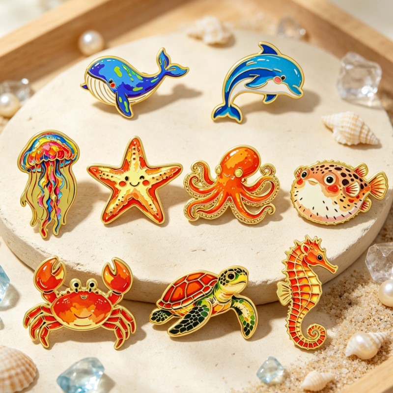 Vibrant Ocean Animal Enamel Pi - Enamel Pin Set recension och pris