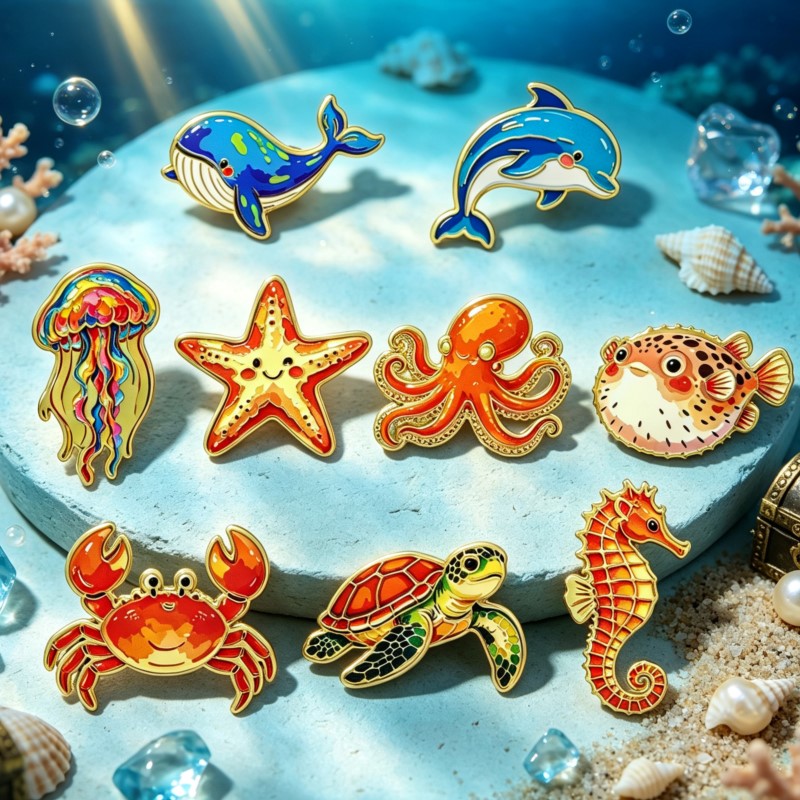 Vibrant Ocean Animal Enamel Pi - Enamel Pin Set recension och pris