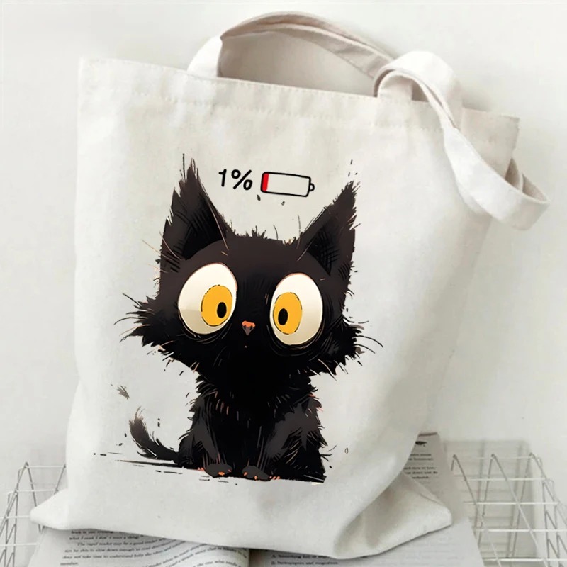 Anime Black Cat Print Canvas B - Anime Tote Bag recension och pris