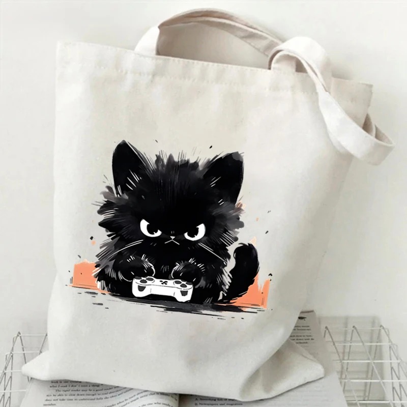 Anime Black Cat Print Canvas B - Anime Tote Bag recension och pris