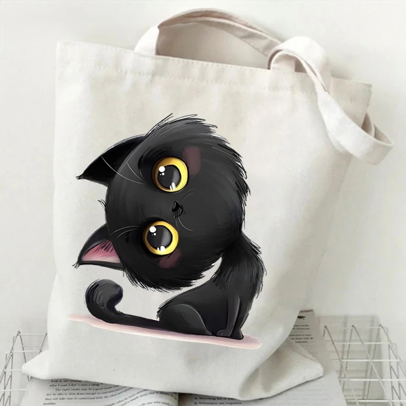 Anime Black Cat Print Canvas B - Anime Tote Bag recension och pris